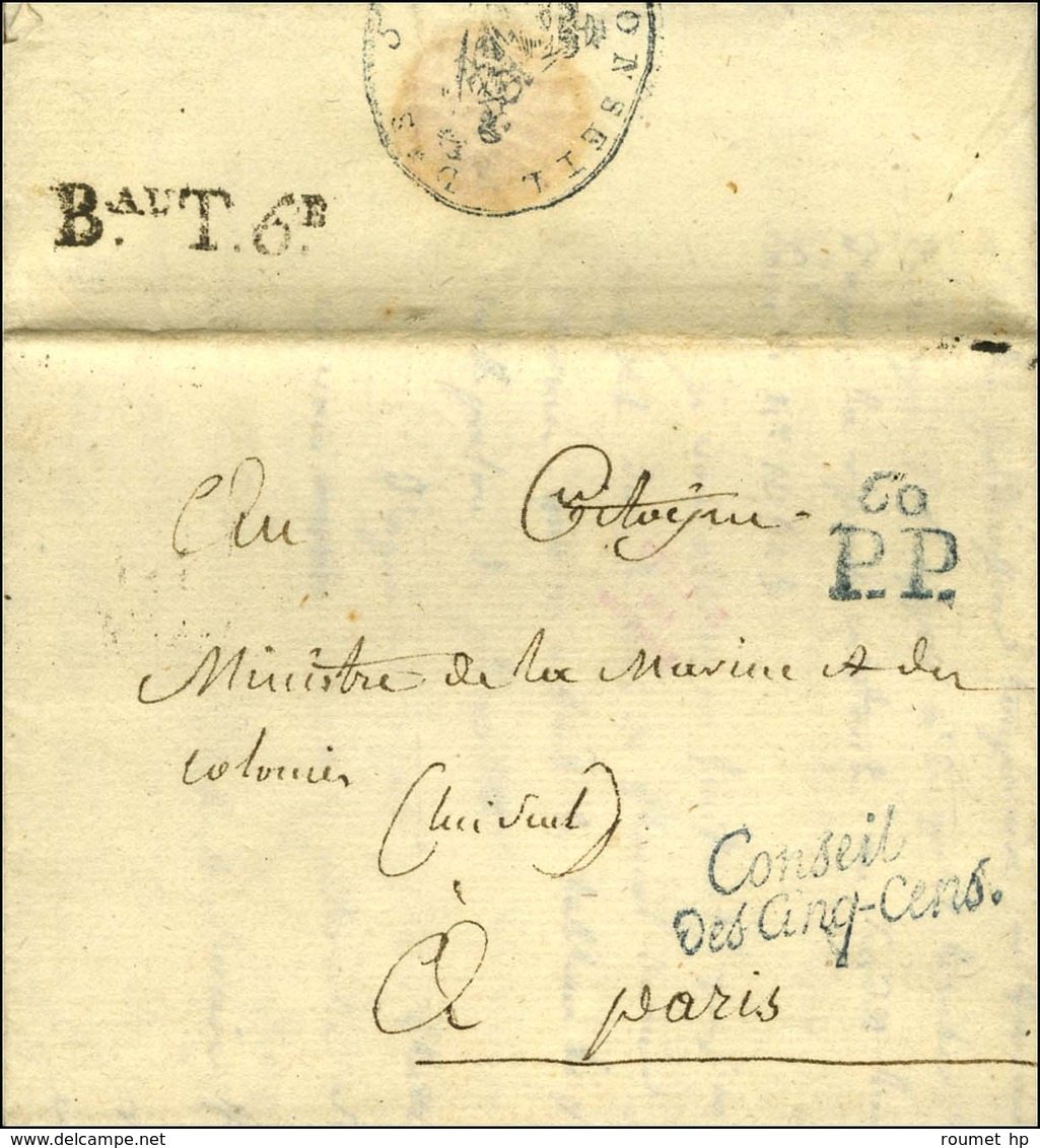 ' Conseil / Des Cinq-Cens. ' + 60 / P.P. Bleu (S. N° 897A) Sur Lettre Avec  Texte Daté De Paris An 7. Au Verso, Beau Cac - Civil Frank Covers