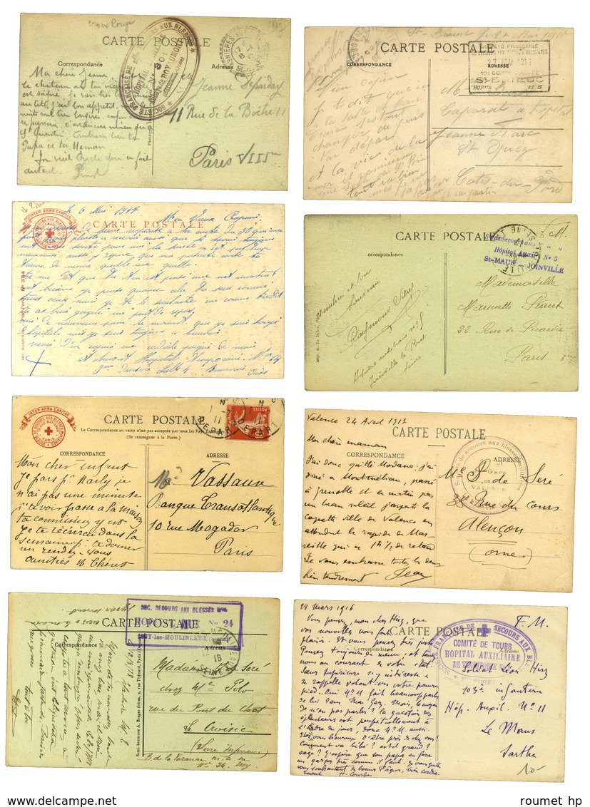 Lot De 5 Lettres Et 9 CP Cachets SOCIETE DE SECOURS AUX BLESSES MILITAIRES. - TB. - Guerre De 1914-18