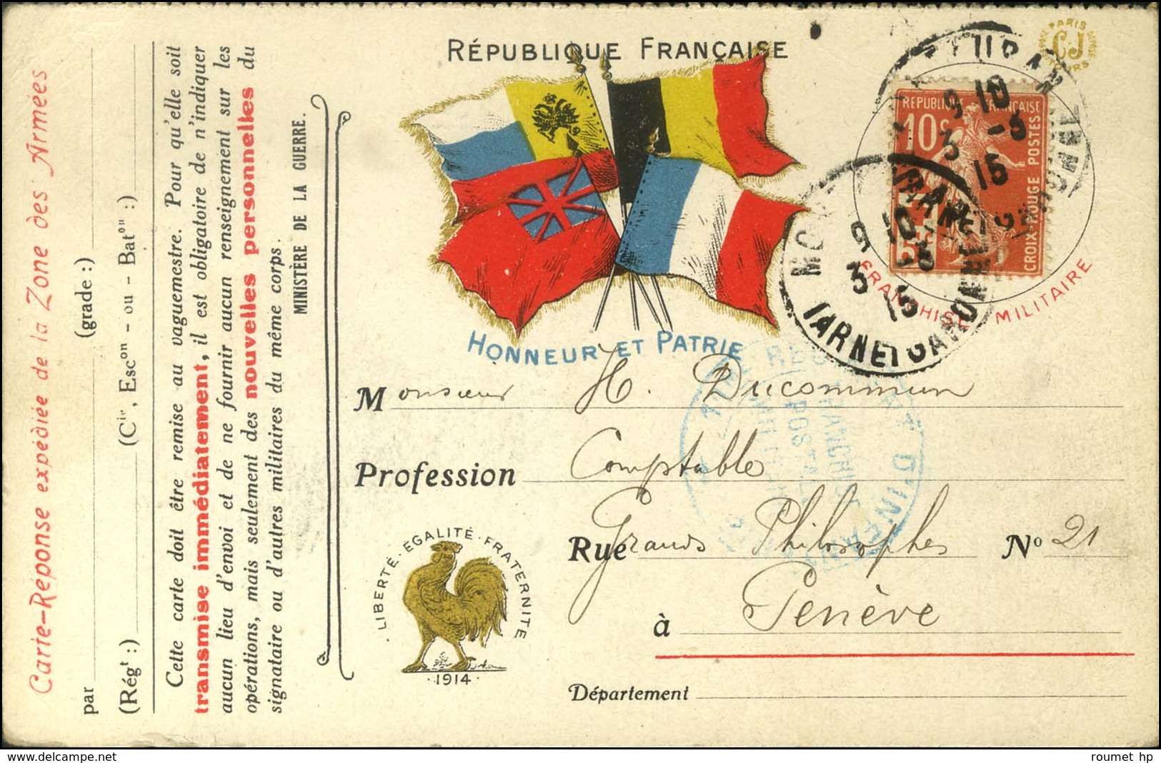 CP 4 Drapeaux 10c Croix Rouge Pour Genève. 1915. - TB. - WW I