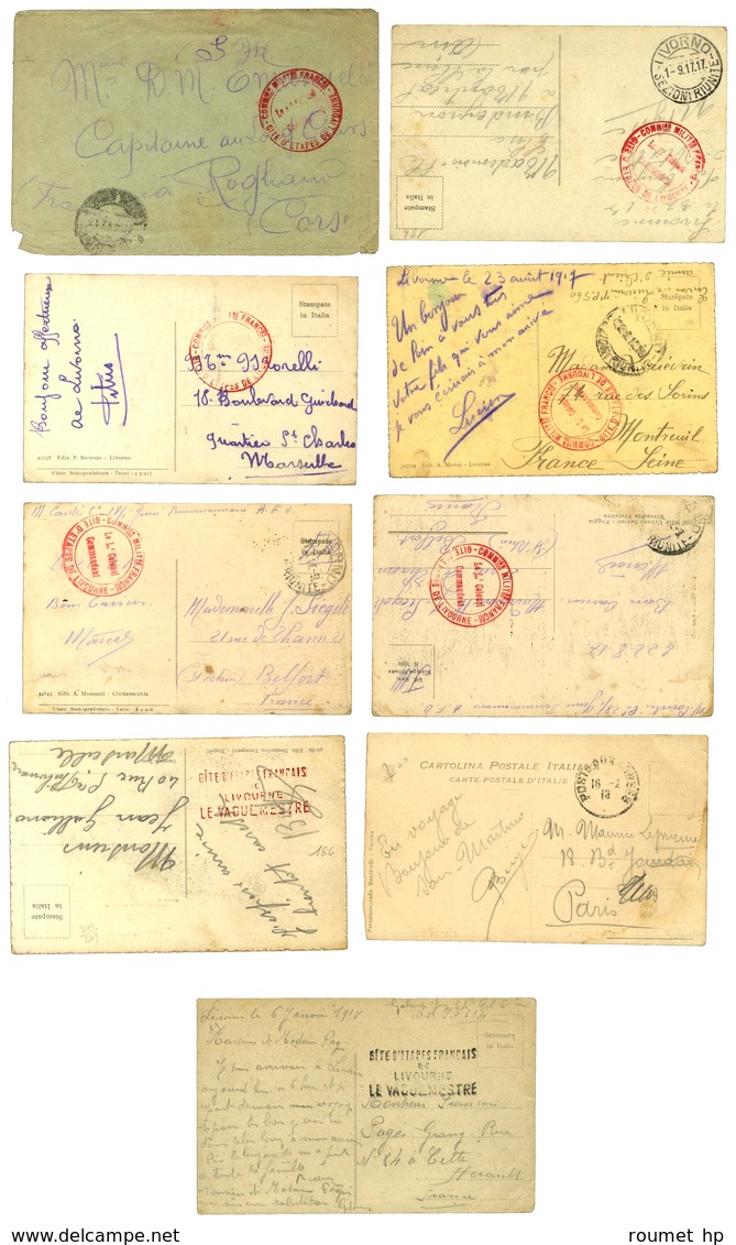 Lot De 1 Lettre Et 8 CP Cachets Rouges Et Noirs GITE D'ETAPE LIVOURNE. - TB. - Oorlog 1914-18