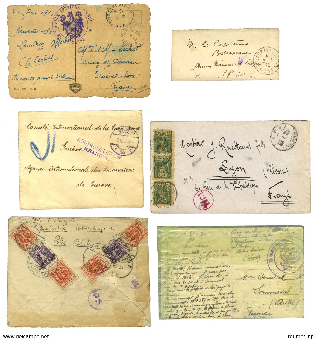 Lot De 4 Lettres Et 17 CP Cachets AIDE MILITAIRE A LA POLOGNE. - TB. - Guerre De 1914-18