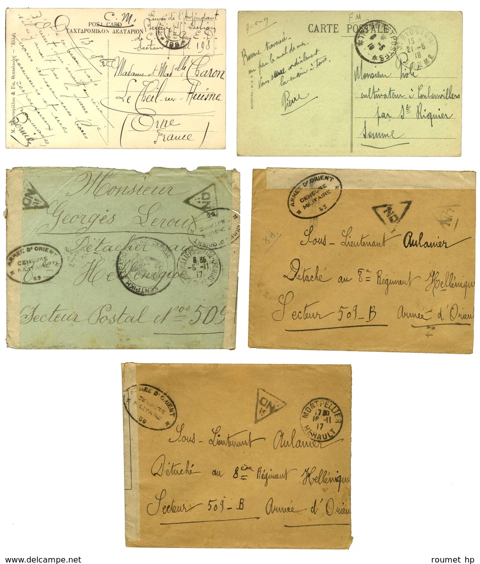 Lot De 3 Lettres Et 2 CP Avec Censure Militaire De L'Armée D'Orient. - TB. - WW I