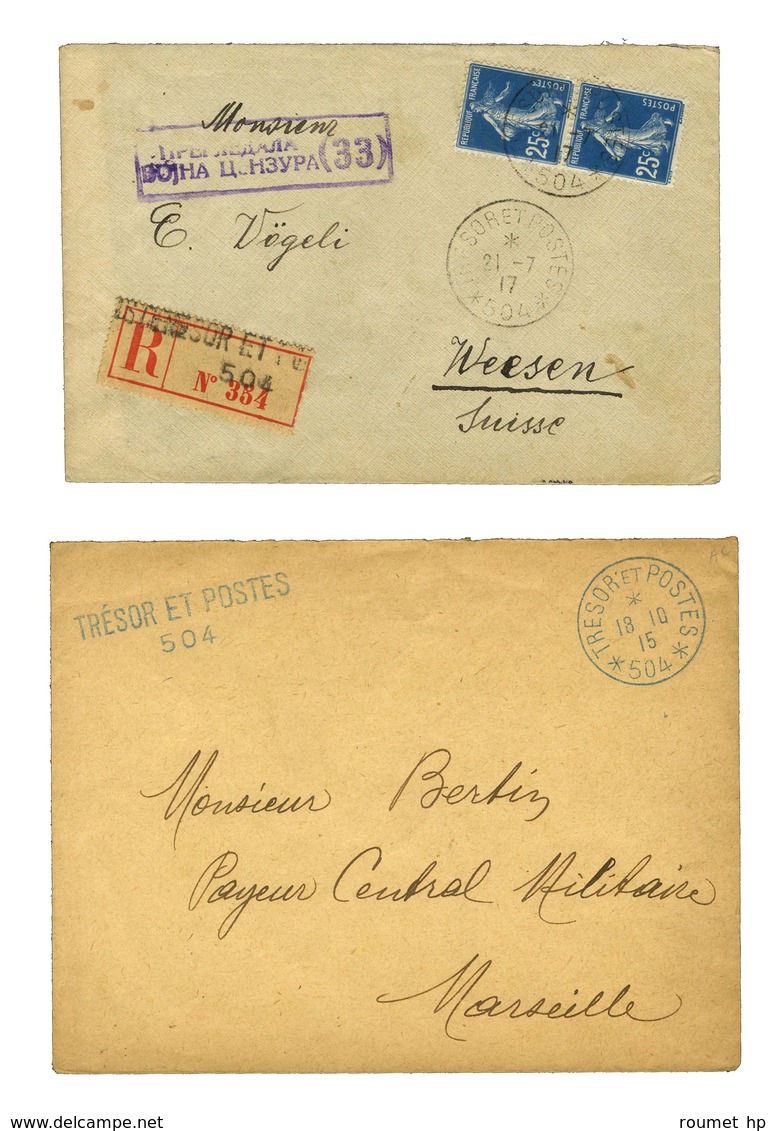 Lot De 2 Lettres Dont 1 Recommandée Cachets TP 504. - TB. - Guerre De 1914-18