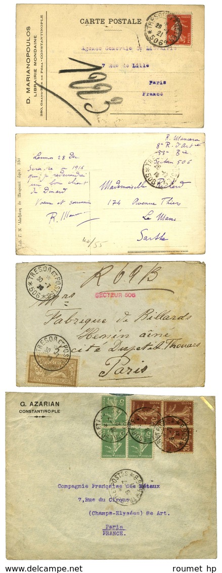 Lot De 3 Lettres Et 1 CP Cachets TP 506. - TB. - Guerre De 1914-18