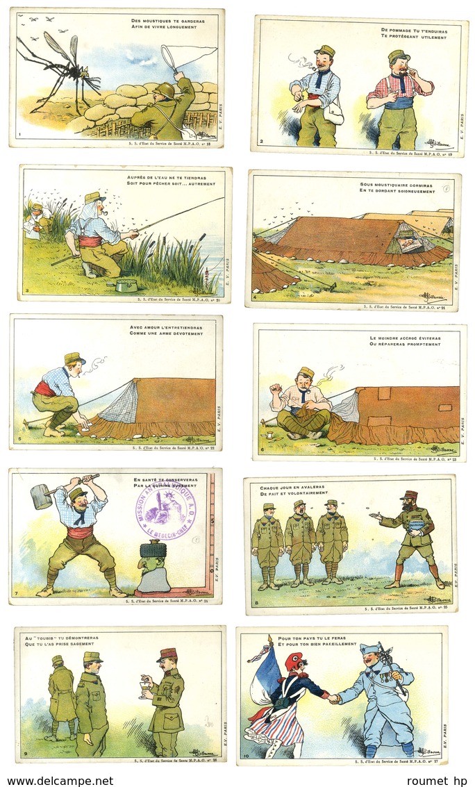 Série De 10 CP Illustrées (couleurs) Numérotées De 1 à 10 Commandements De L'Institut Pasteur Pour Le Soldat De L'Armée  - WW I