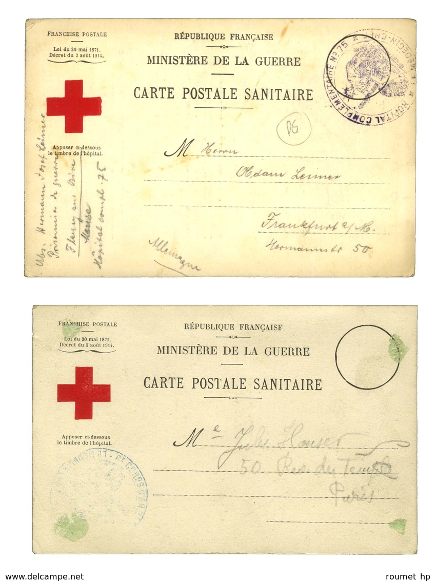 Lot De 2 CP Obl De Franchise Militaire Modèle Croix Rouge. Au Verso, Bulletin De Santé D'un Militaire évacué. - TB. - Oorlog 1914-18