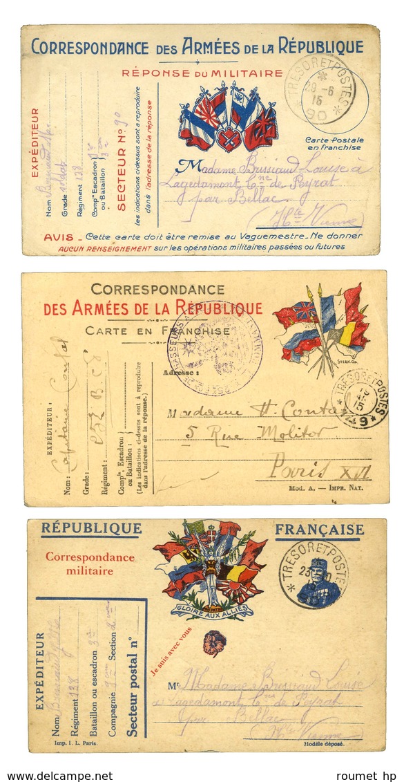 Lot De 3 CP Obl De Franchise Militaire Dont 1 Modèle Réponse Du Militaire. - TB. - WW I