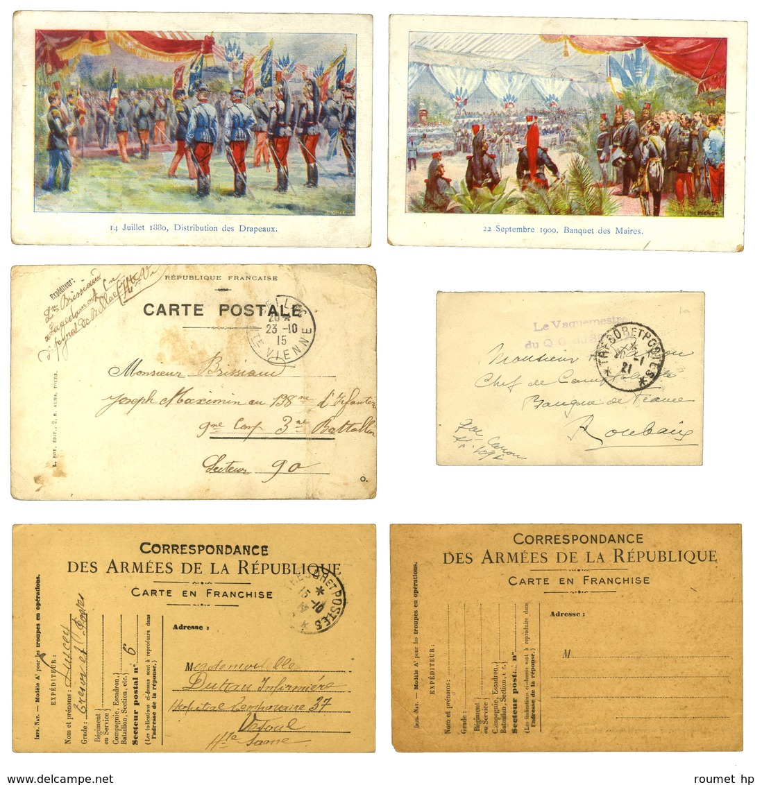 Lot De 1 Lettre Et 5 CP Diverses De Franchise Militaire. - TB. - Guerre De 1914-18