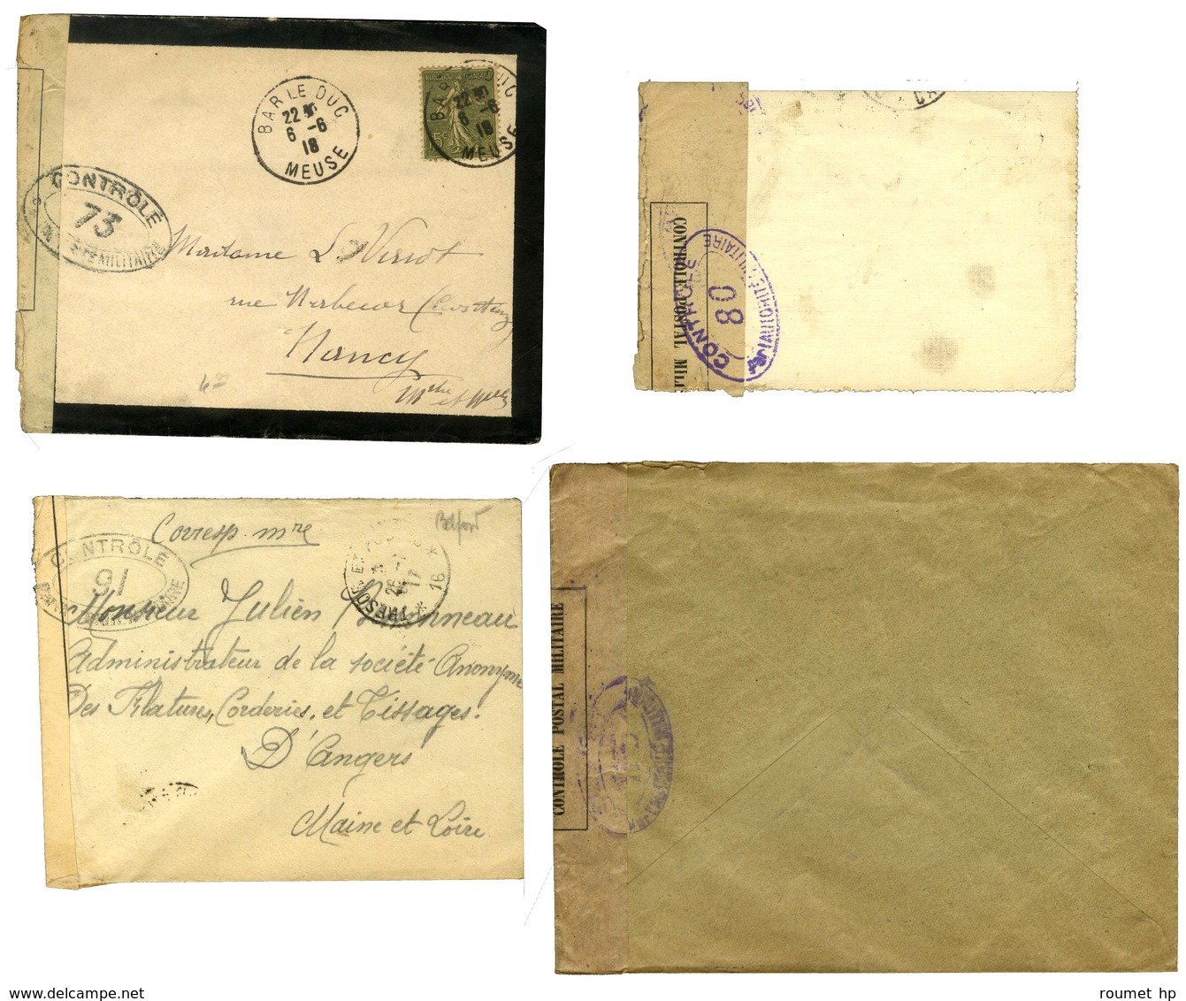 Lot De 10 Lettres Et CP De Provenance France Et étranger Avec Marques De Contrôle Postal (Belfort N° 52 à 80). - TB. - Oorlog 1914-18