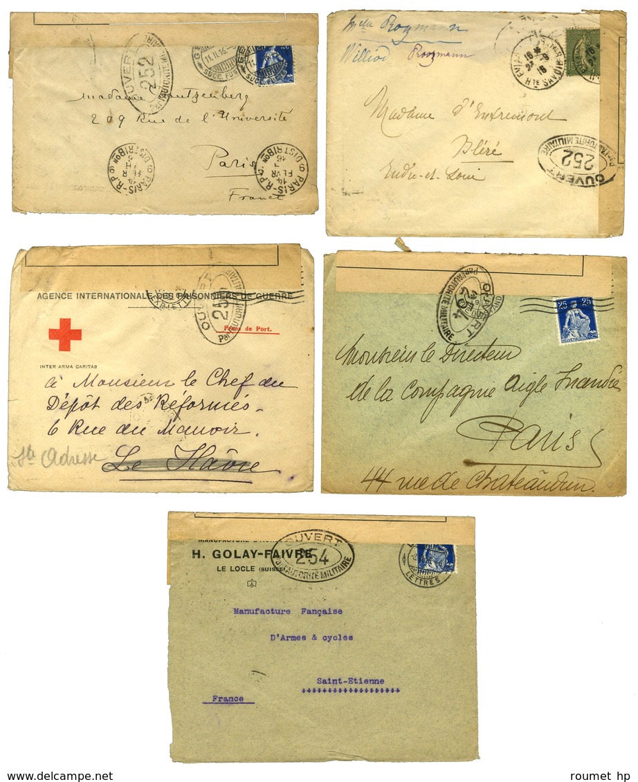 Lot De 5 Lettres De Provenance Diverses Avec Marques De Contrôle Postal (Bellegarde 252 à 254). - TB. - WW I