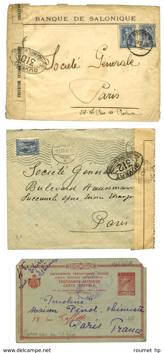 Lot De 9 Lettres En Provenance D'Argentine Et Grèce Avec Marques De Contrôle Postal (Marseille 301 à 315). - TB. - WW I