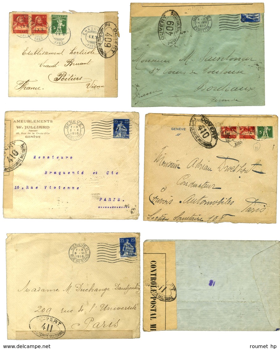 Lot De 12 Lettres Et CP En Provenance De Suisse Avec Marques De Contrôle Postal (Bourg 400 à 422). - TB. - Oorlog 1914-18