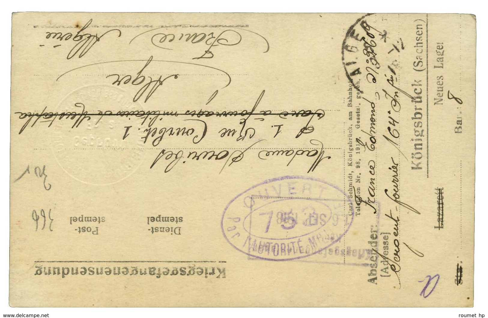 CP Avec Marques De Contrôle Postal (Alger 752). - TB. - WW I