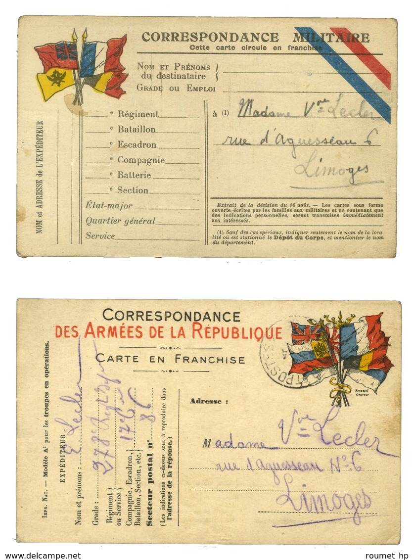 Lot De 2 CP (drapeau Tricolore En Coin Et CP En Franchise). - TB. - Autres & Non Classés