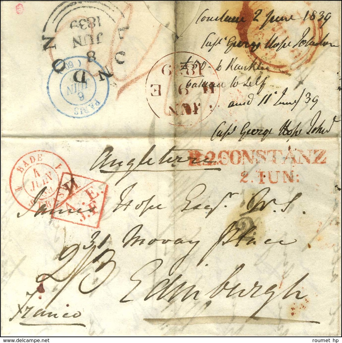 Lettre Avec Texte Daté De Constance Pour Edimbourg. Au Recto, Càd D'entrée Rouge 1 BADE 1 STRASB. (N° 575) + 11 / A.E. / - Other & Unclassified