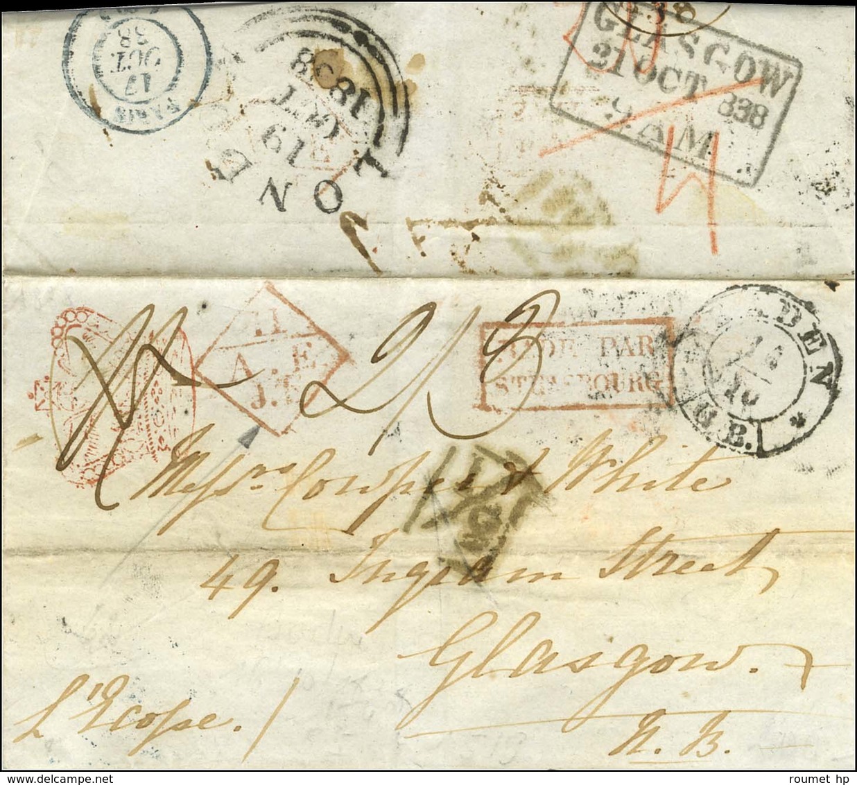 Lettre De Bade Pour Glasgow. Au Recto, Marque Postale D'entrée Encadrée Rouge BADE PAR / STRASBOURG (N° 55) + 11 / A.E.  - Autres & Non Classés