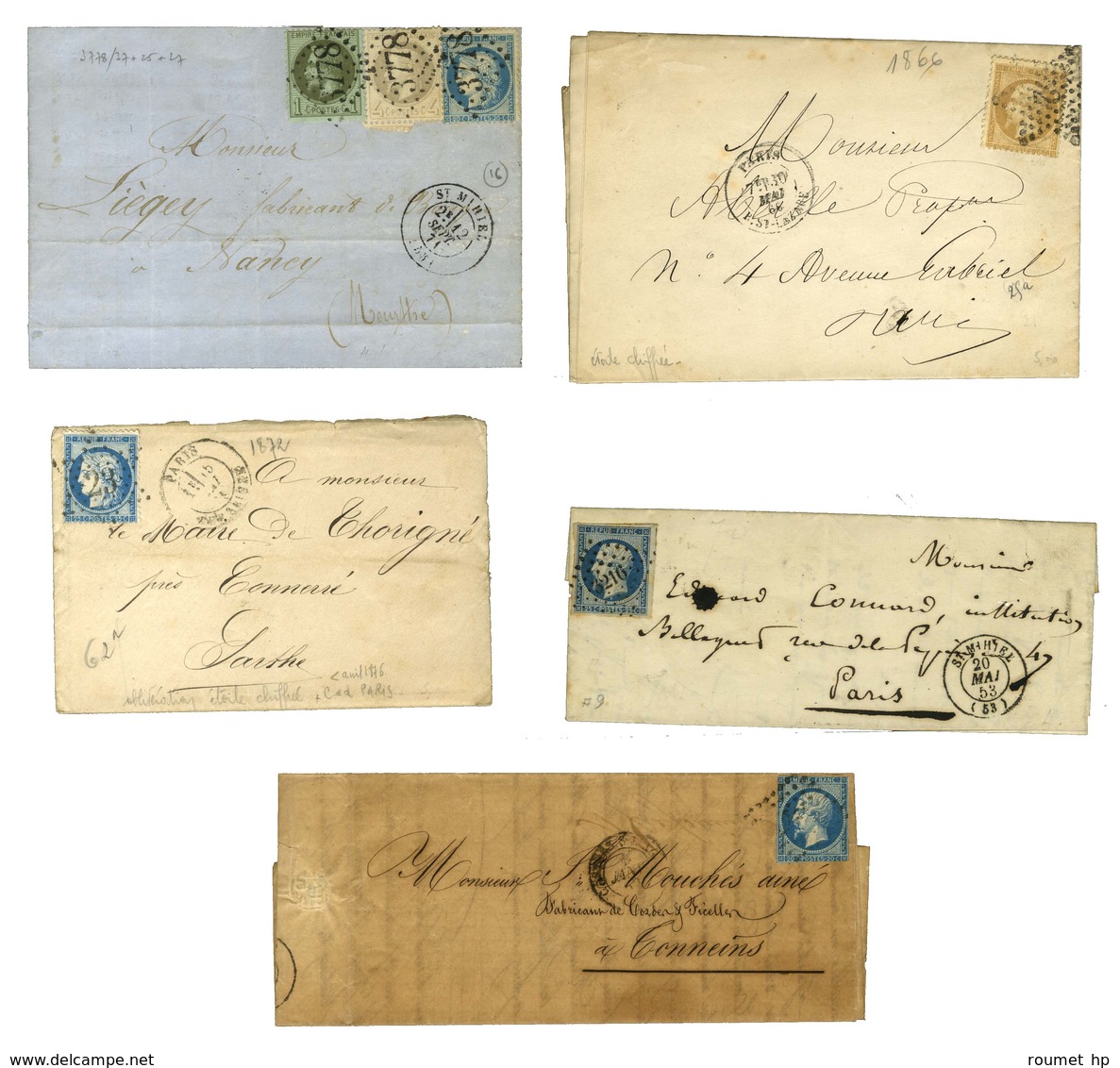 Lot De 5 Lettres Classiques Diverses Dont 1 Affranchissement Tricolore De Septembre 71. - TB. - Collections