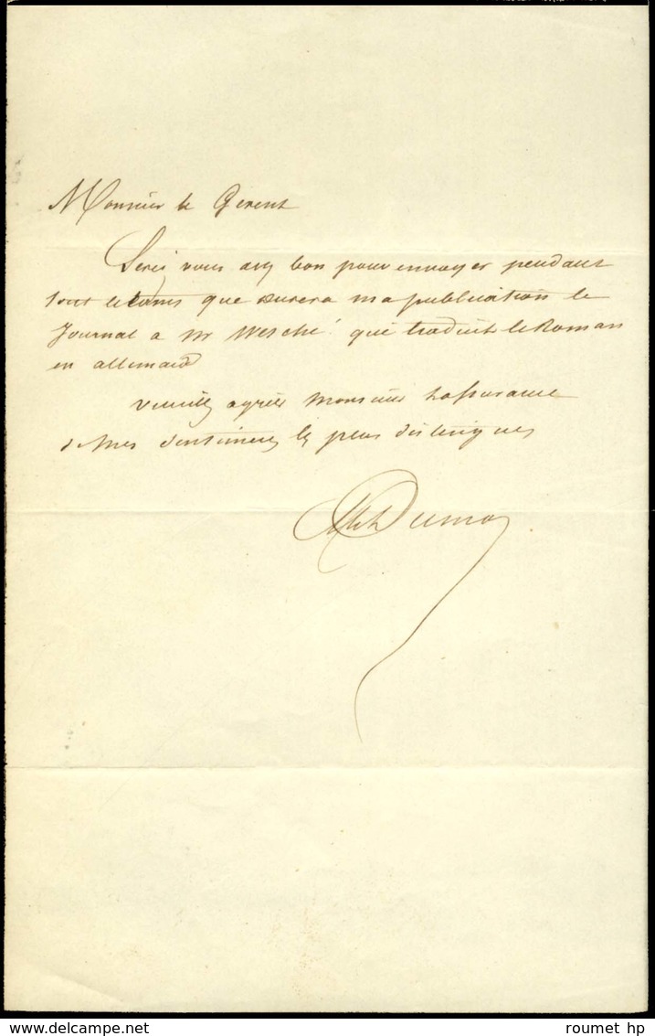 DUMAS Alexandre Père (1802-1870), écrivain Et Homme De Théâtre. - Andere & Zonder Classificatie