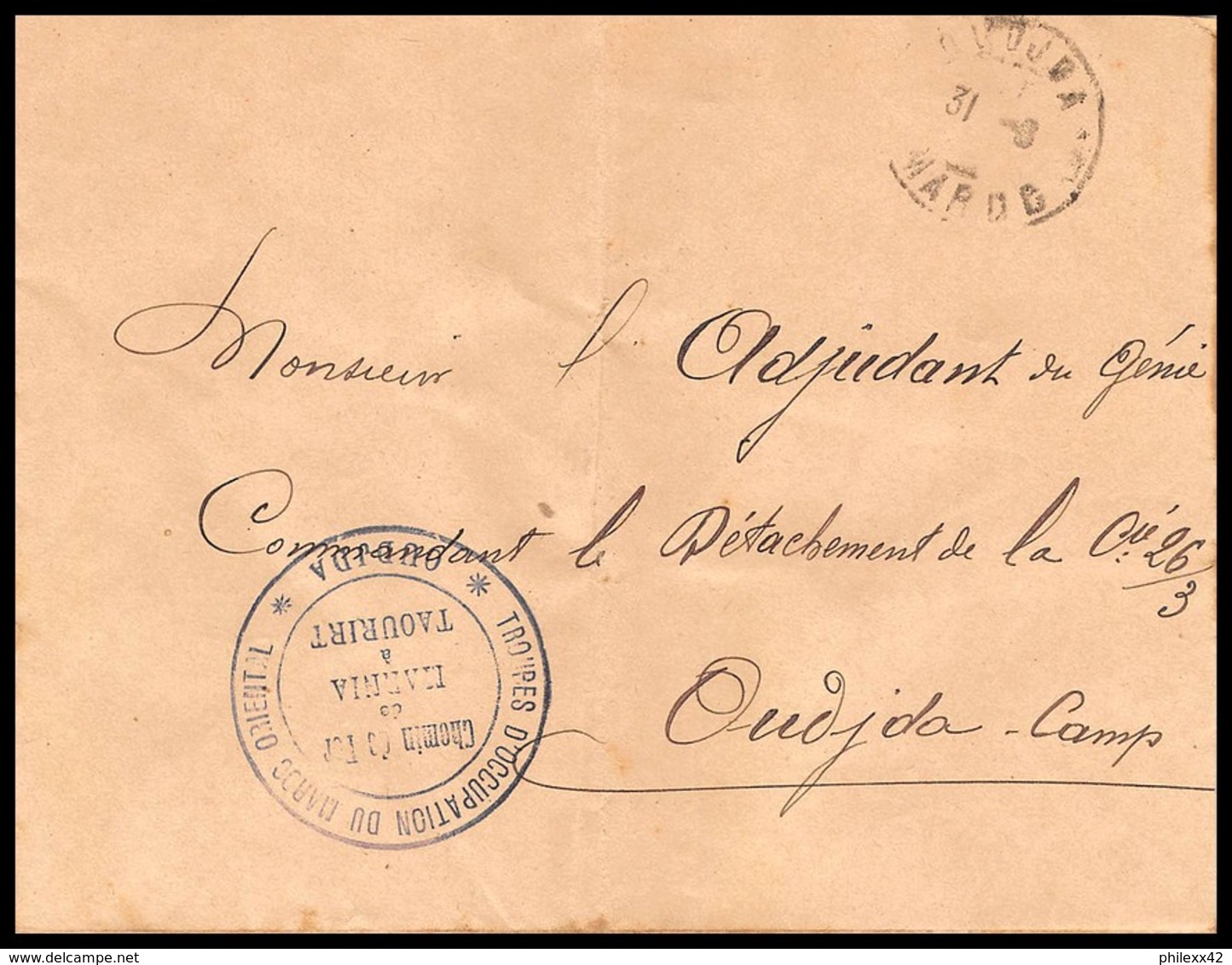 4050 Oudjda Train Chemin De Fer De Marnia à Taourirt 1913 Lettre Cover France Guerre Maroc War - Poste Ferroviaire