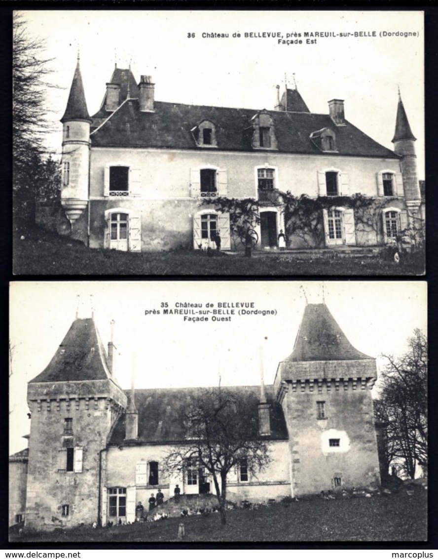 CP 1- 2 CPA ANCIENNES- MAREUIL-SUR-BELLE (24)- LE CHÂTEAU DE BELLEVUE- FAÇADES EST ET OUEST EN GROS PLAN - Autres & Non Classés