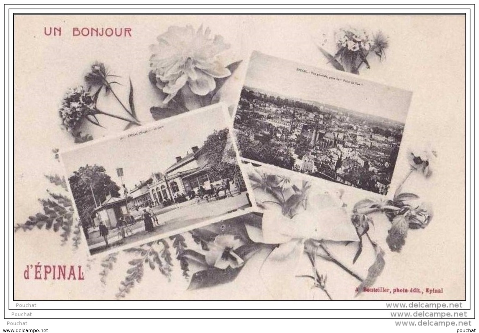 88) Un Bonjour D&acute;Epinal - (carte Fantaisie Avec Fleurs Et 2  Vues Animées) -  (EN ACHAT IMMEDIAT) - Epinal