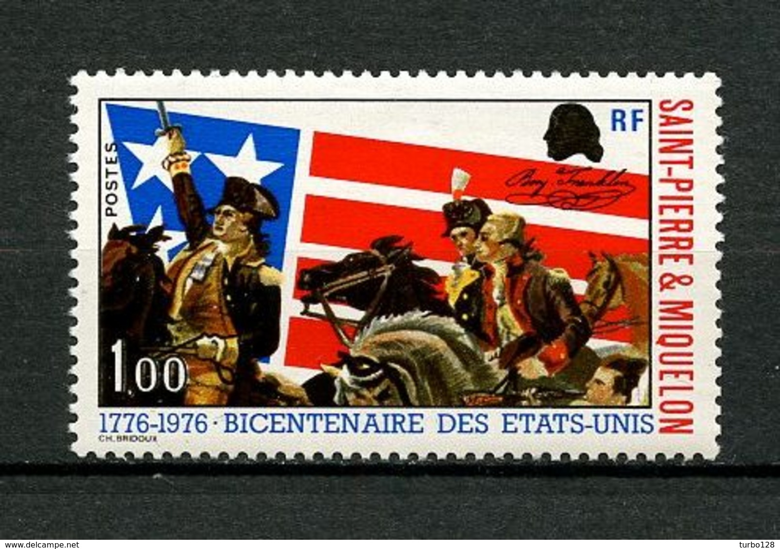 SPM MIQUELON 1976 N° 449 ** Neuf MNH Superbe C 7,50 € Indépendance Des Etats-Unis Chevaux Horses Drapeaux Animaux - Neufs