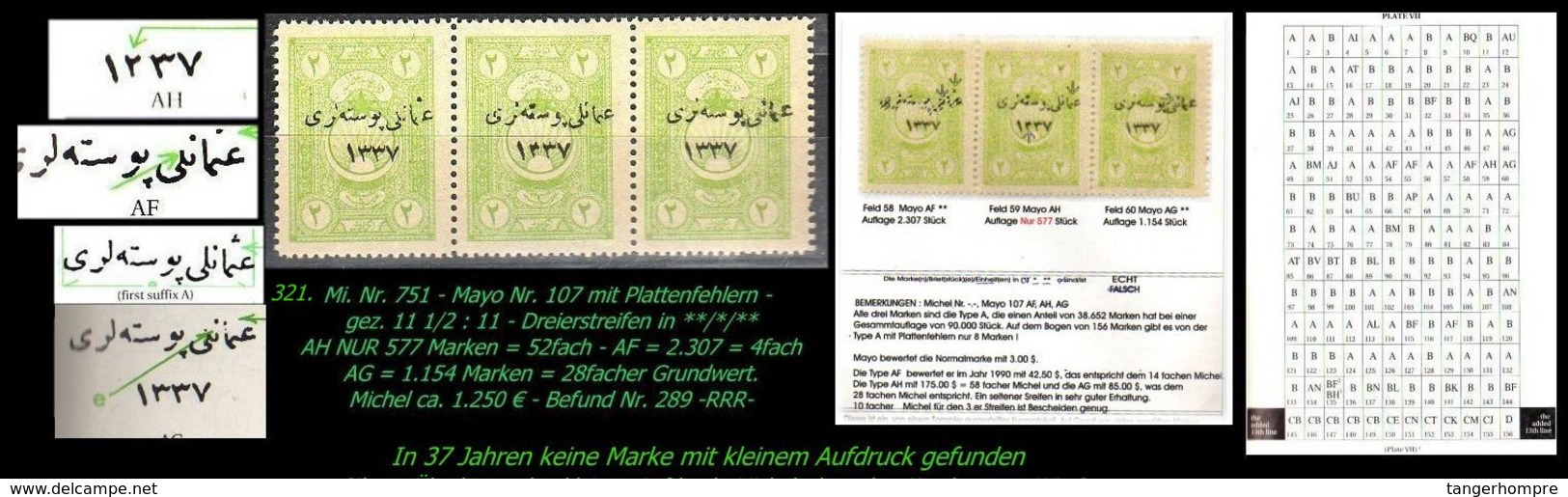 EARLY OTTOMAN SPECIALIZED FOR SPECIALIST, SEE...Mi. Nr. 751 - Mayo 107 AF+AG+AG - Auflagenanteil 577 Marken -RRR- - 1920-21 Kleinasien