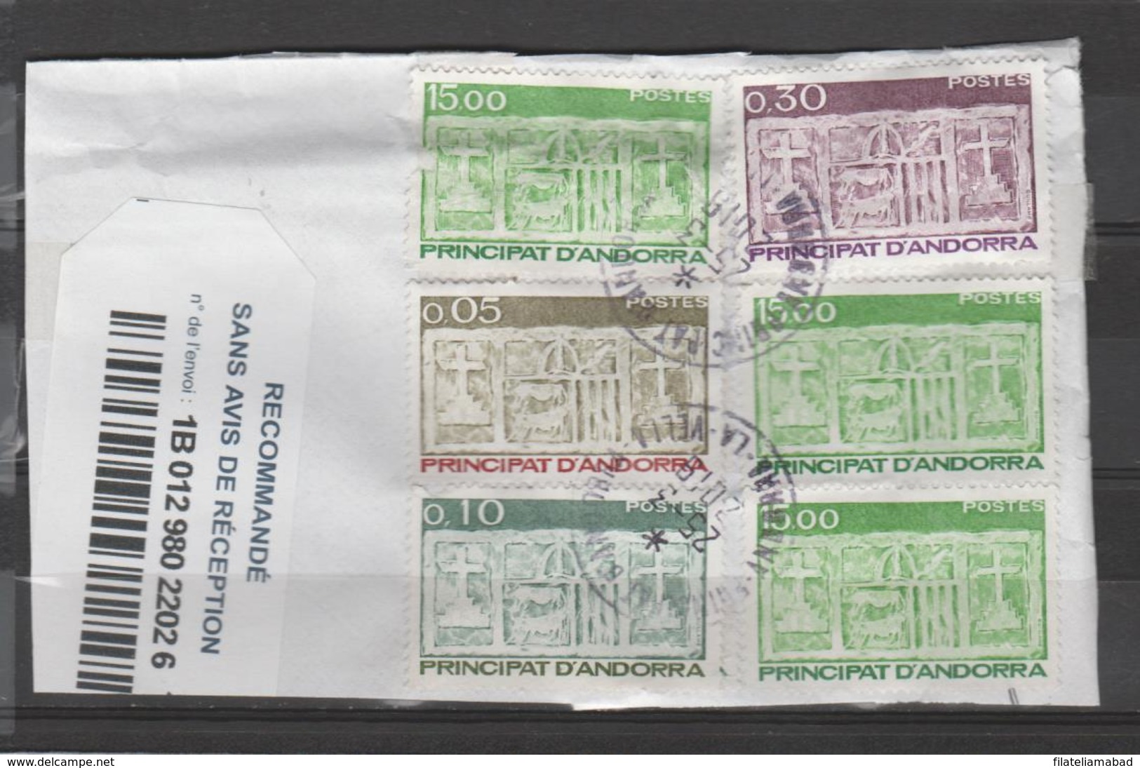 ANDORRA CORREO FRANCES FRONTAL DE CARTA 6 SELLOS FACIAL 6,93€(S.6) - Oblitérés