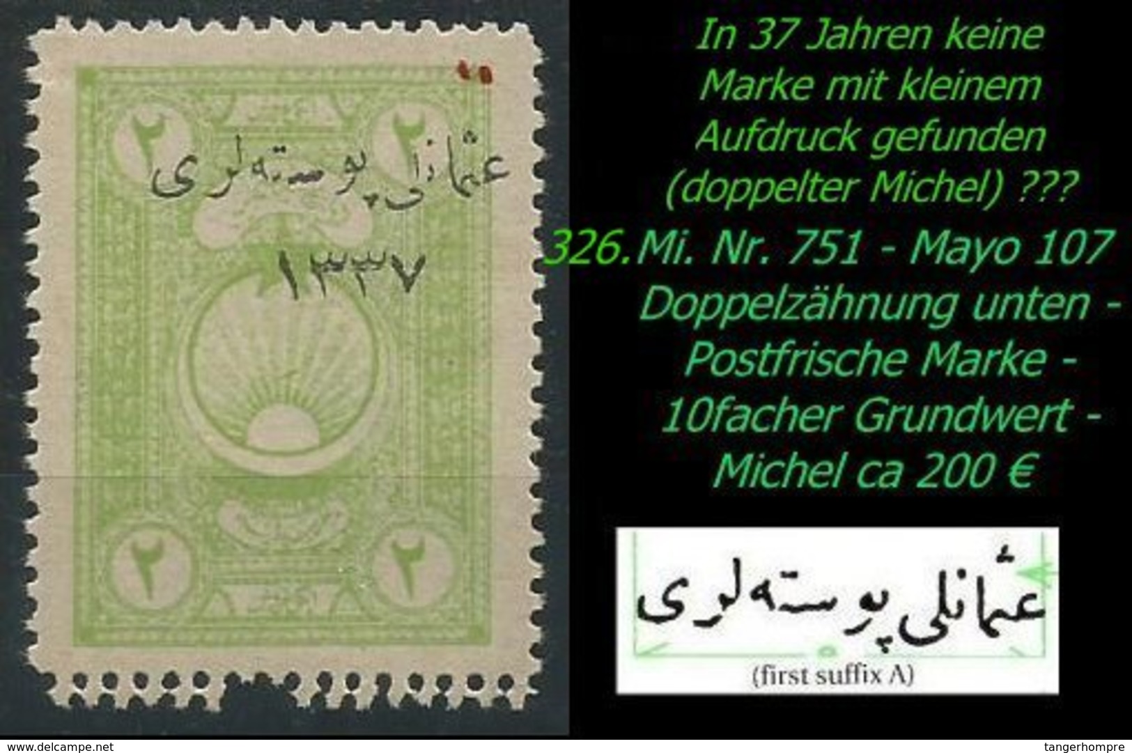 EARLY OTTOMAN SPECIALIZED FOR SPECIALIST, SEE...Mi. Nr. 751 - Mayo 107 - Doppelte Zähnung - Gez. 11 1/2 : 11 -RR- - 1920-21 Anatolia