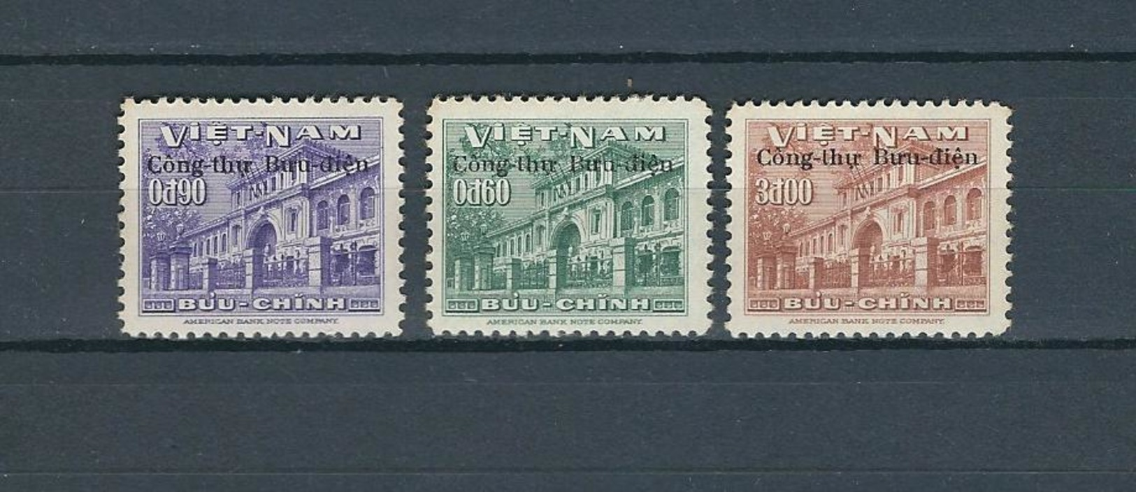 SOUTH VIETNAM, 1956 UPU Membership Overprints 3v MNH - U.P.U.