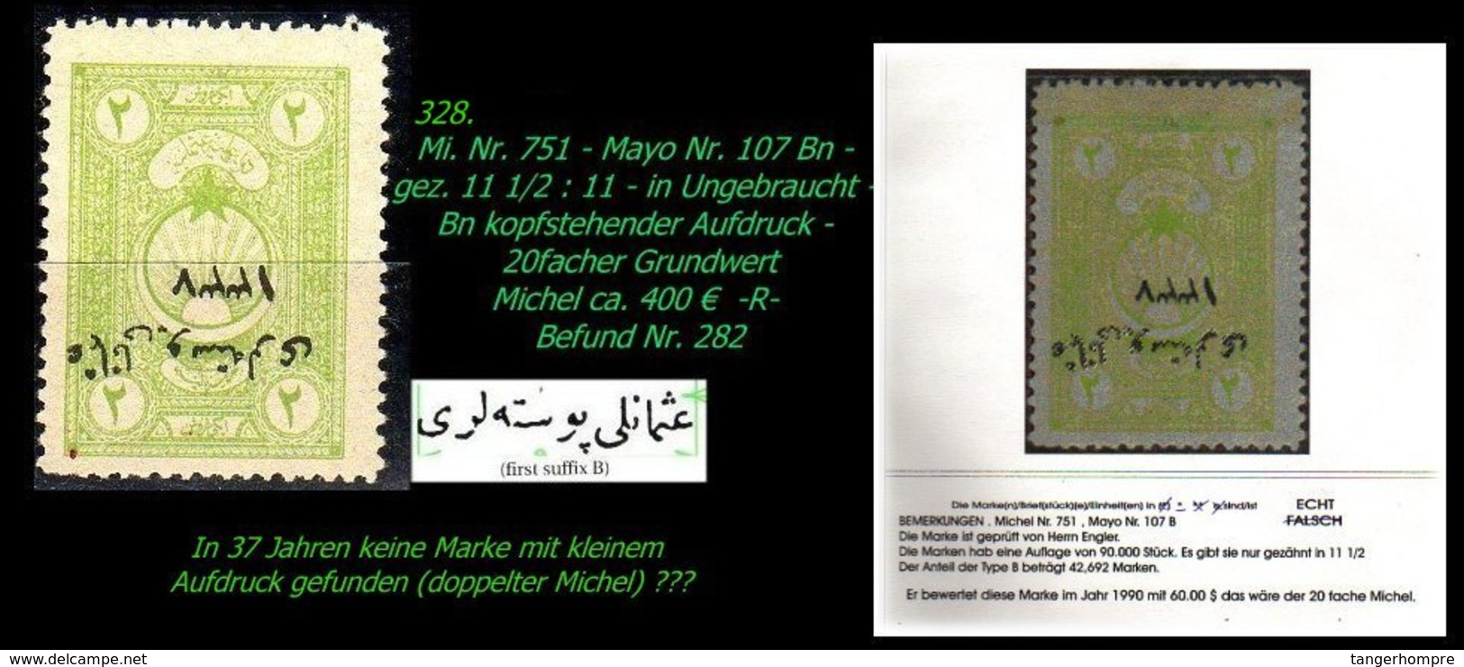 EARLY OTTOMAN SPECIALIZED FOR SPECIALIST, SEE...Mi. Nr. 751 - Mayo 107 Bn - Kopfstehender Aufdruck -R- - 1920-21 Anatolie