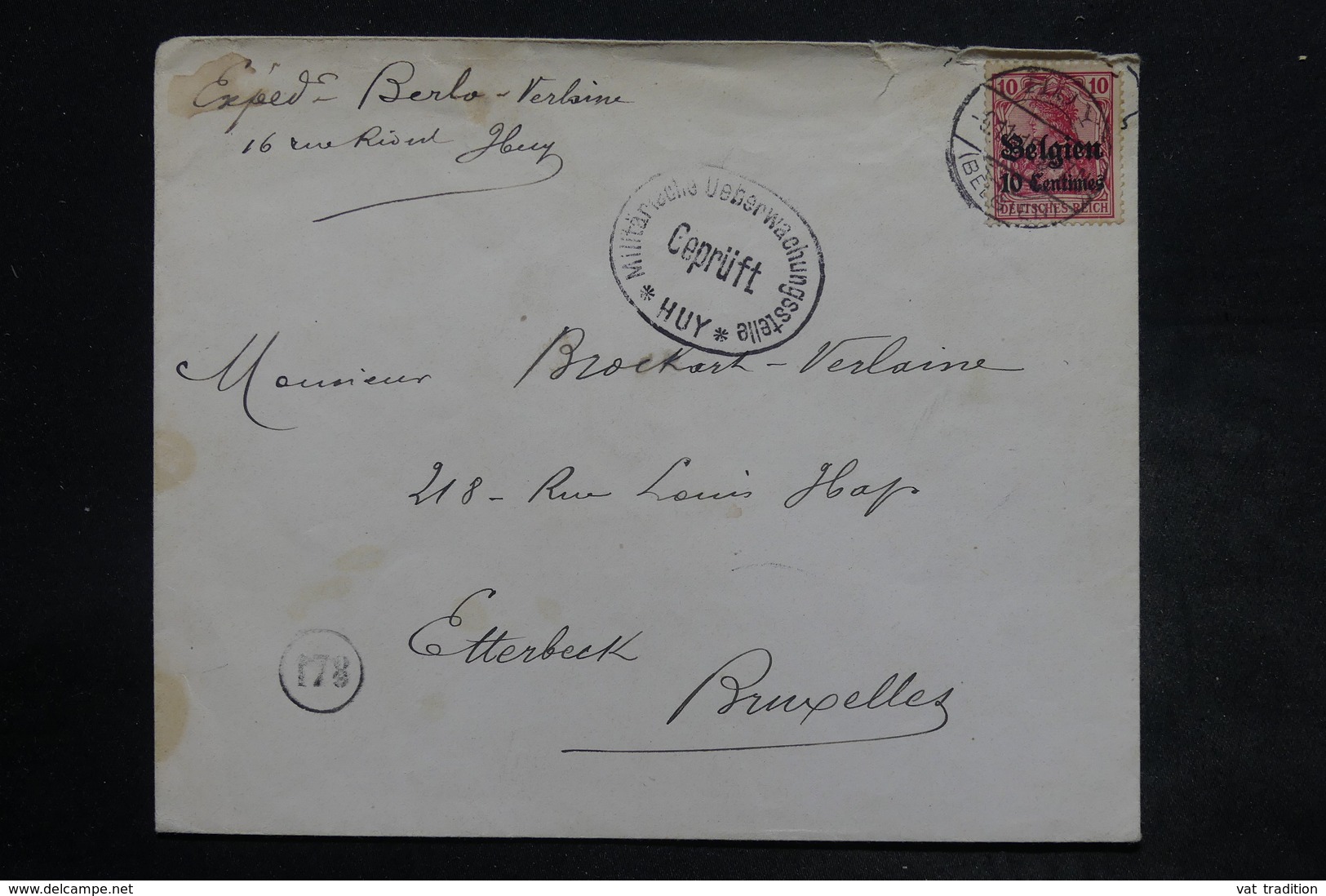 BELGIQUE - Enveloppe De Huy Pour Bruxelles En 1915 , Oblitération Et Affranchissement Plaisants - L 26437 - OC1/25 General Government