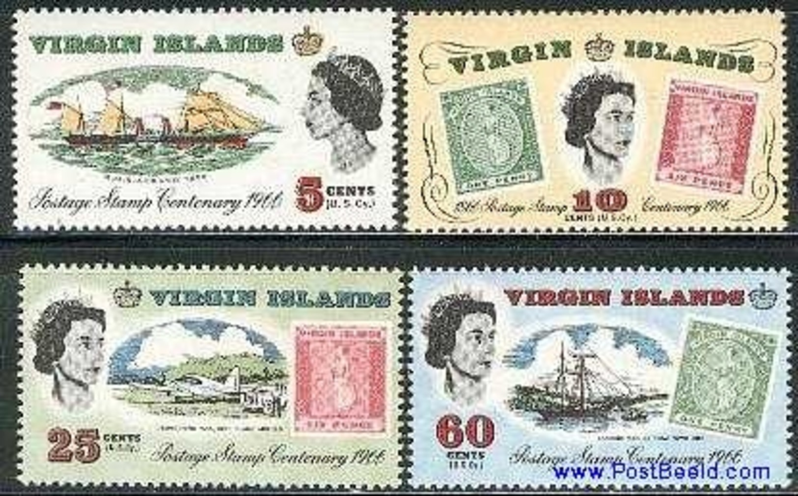 BRITISH VIRGIN ISLANDS, 1966, Stamp Centenary 4v MNH - Iles Vièrges Britanniques