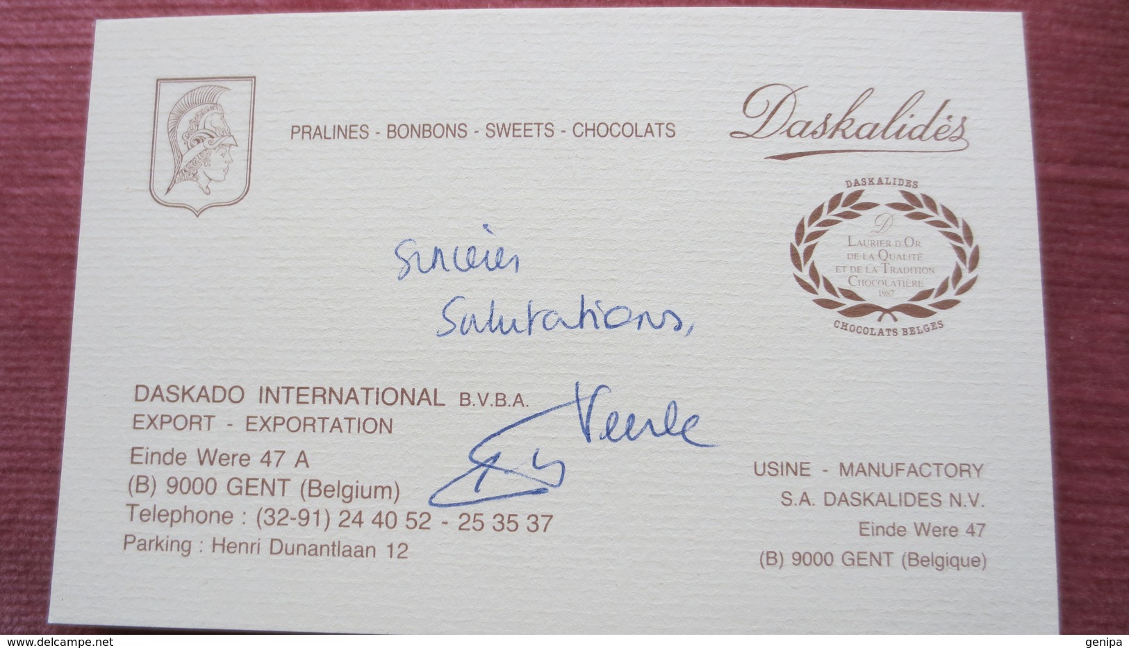 CARTE DE VISITE CHOCOLATS DASKALIDES - Cioccolato