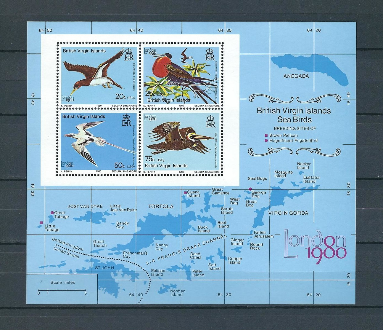 BRITISH VIRGIN ISLANDS, 1980, London'80 Philatelic Exhibition (BIRDS) S/s MNH - British Virgin Islands