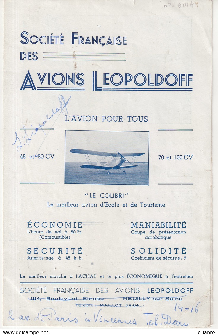 AVIATION : LEOPOLDOFF . SUR FACICULE " AVION LEOPOLDOFF " - Autres & Non Classés