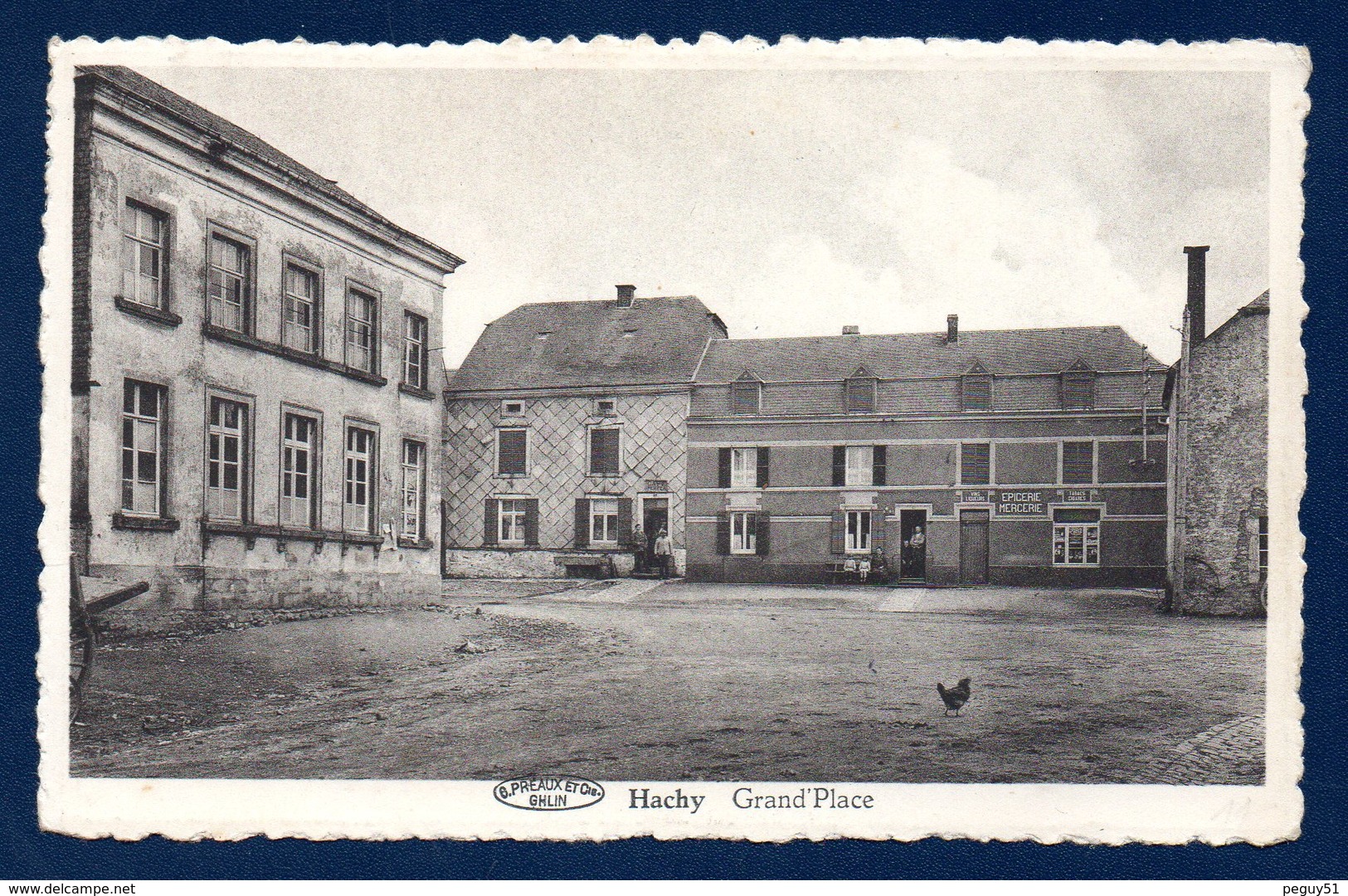 Hachy (Habay). Grand'Place. Epicerie, Mercerie. Café Peiffer. 1957 - Habay