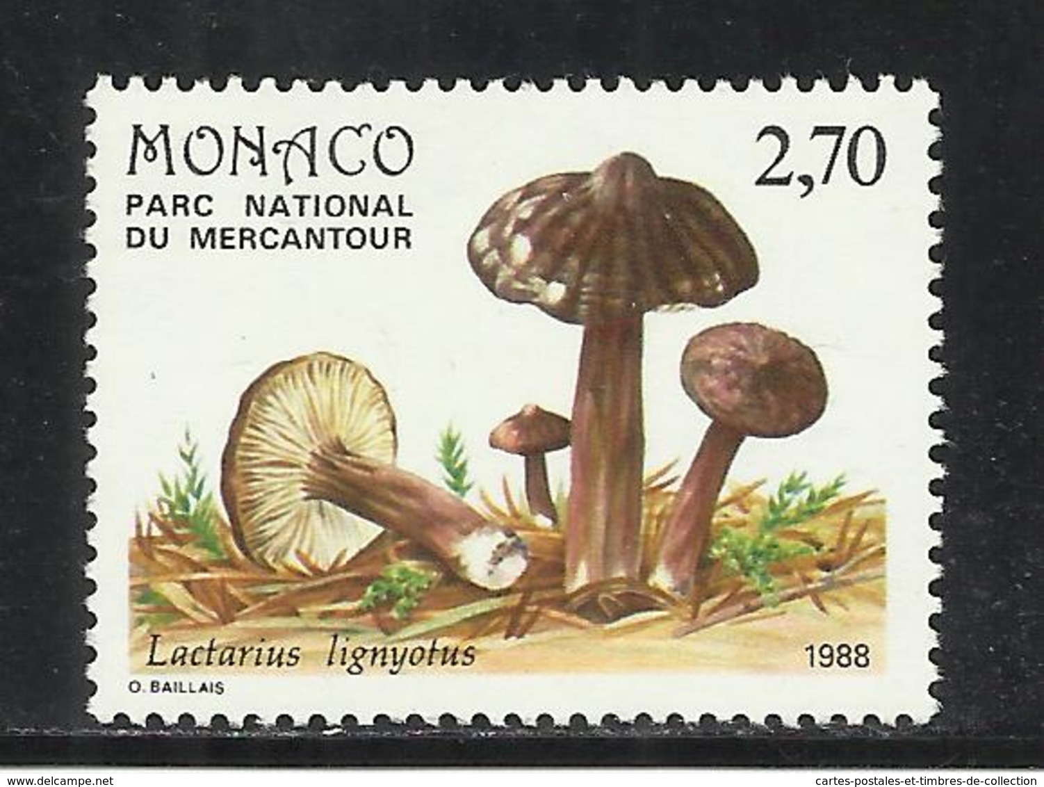 MONACO , 2.70 Frs , Champignon Du Parc Du Mercantour , Lactarius Lignyotus , 1988 , N° YT 1631 , NEUF ** - Ungebraucht