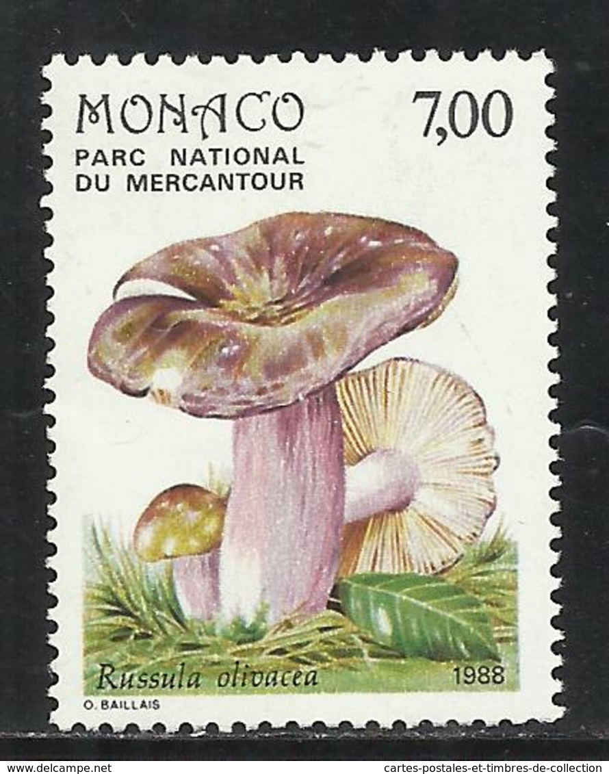 MONACO , 7 Frs , Champignon Du Parc Du Mercantour , Russula Olivacea , 1988 , N° YT 1633 , NEUF ** - Ungebraucht