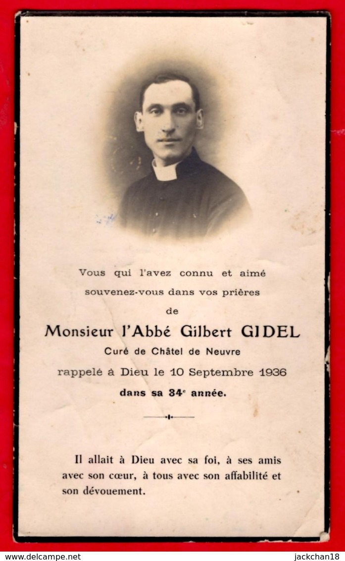 -- IMAGE MORTUAIRE  De Monsieur L'ABBE GILBERT GIDEL Curé De CHÂTEL De NEUVRE (Allier)  -- - Andachtsbilder