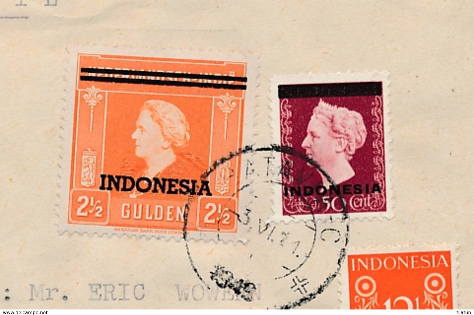 Nederlands Indië - 1949 - Mixed Franking Met Fl2,50 Wilhelmina - Vrijgegeven Deviezeninstituut Van Batavia Naar Denmark - Nederlands-Indië