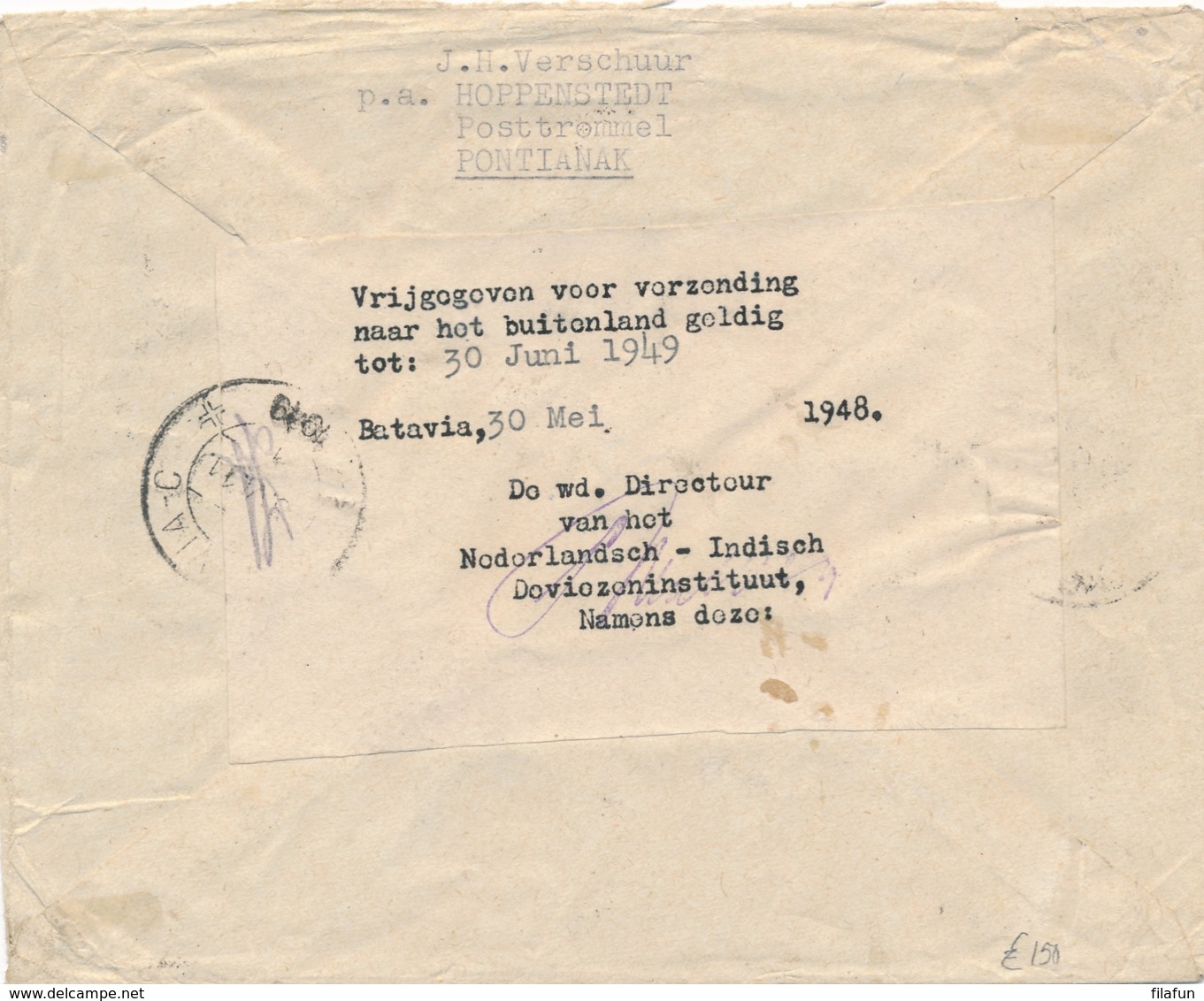 Nederlands Indië - 1949 - Mixed Franking Met Fl2,50 Wilhelmina - Vrijgegeven Deviezeninstituut Van Batavia Naar Denmark - Nederlands-Indië