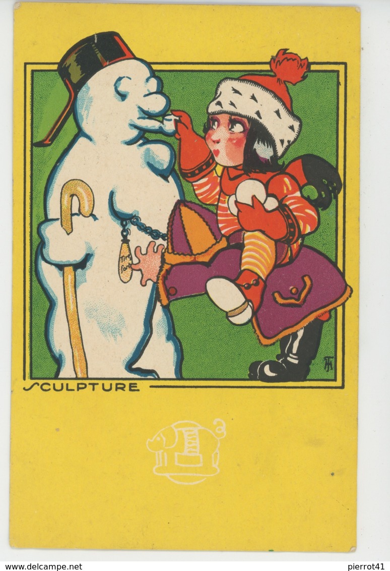 PUBLICITÉ - ENFANTS - Jolie Carte PUB Pour LA GRANDE MANUFACTURE à PARIS - Enfants Et Bonhomme De Neige "SCULPTURE " - Pubblicitari