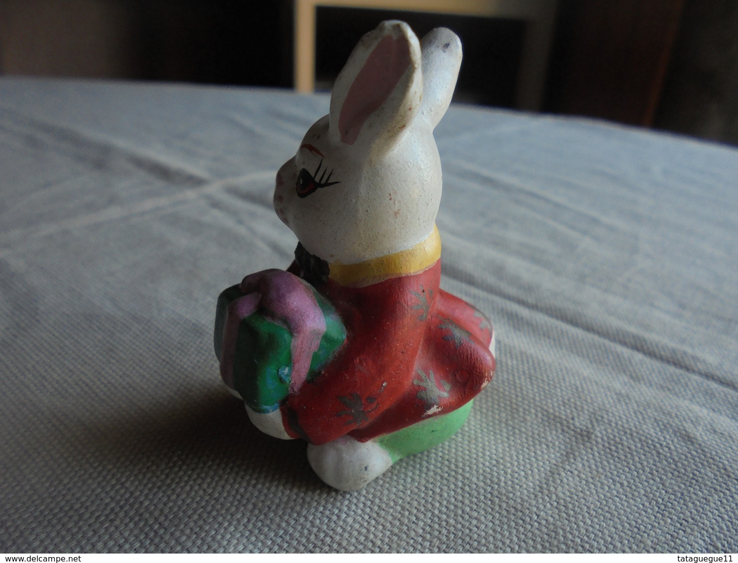 Ancien - Petit Lapin En Plâtre - Tiere