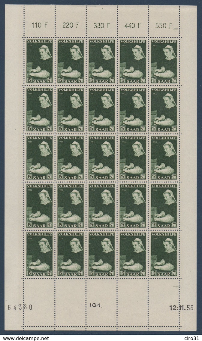 SARRE 1956 Au Profit Des œuvres Populaires N° YT 358-360 En Feuilles Complètes De 25 Ex. **MNH - Ungebraucht