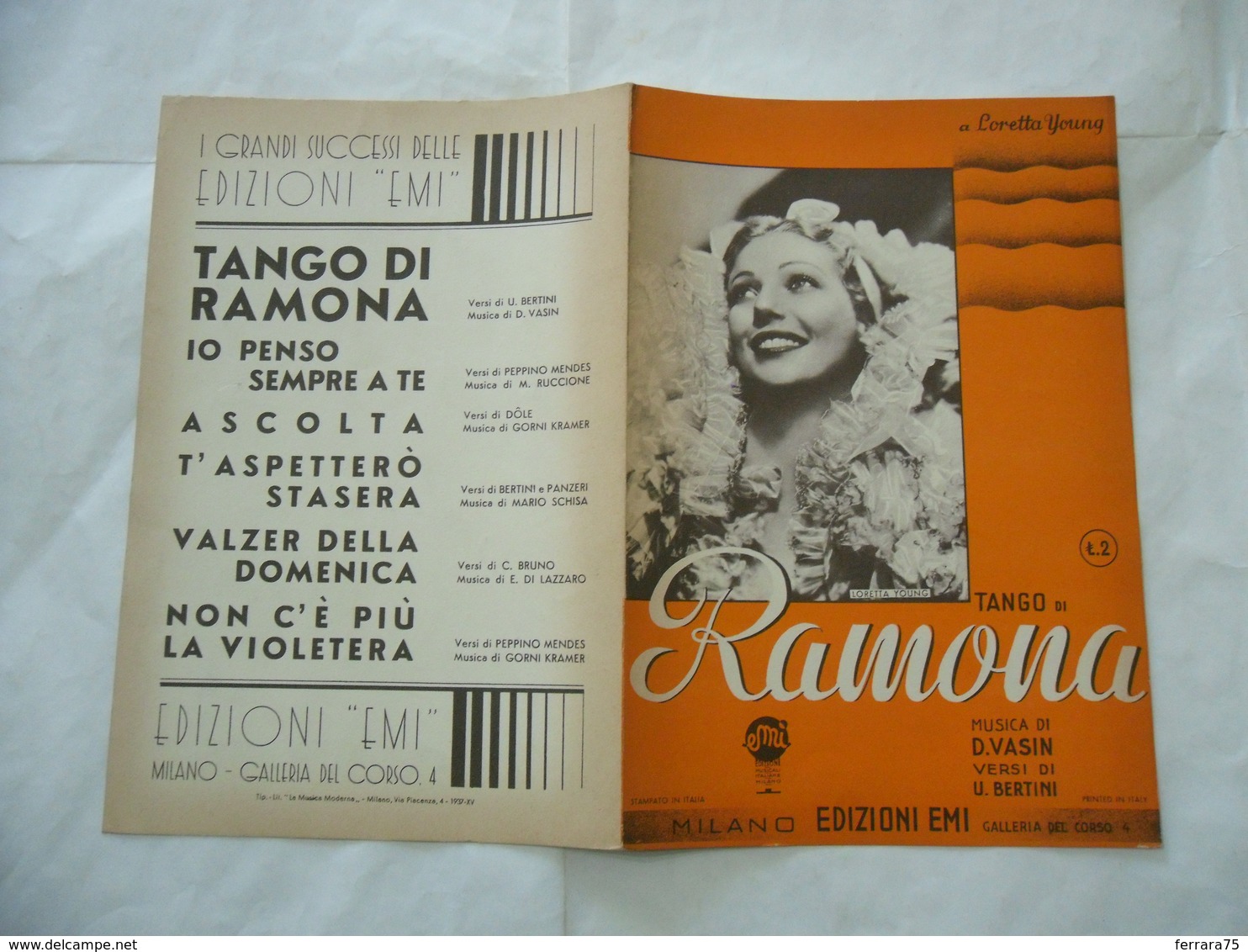 SPARTITO MUSICALE TANGO DI RAMONA LORETTA YOUNG. - Altri & Non Classificati