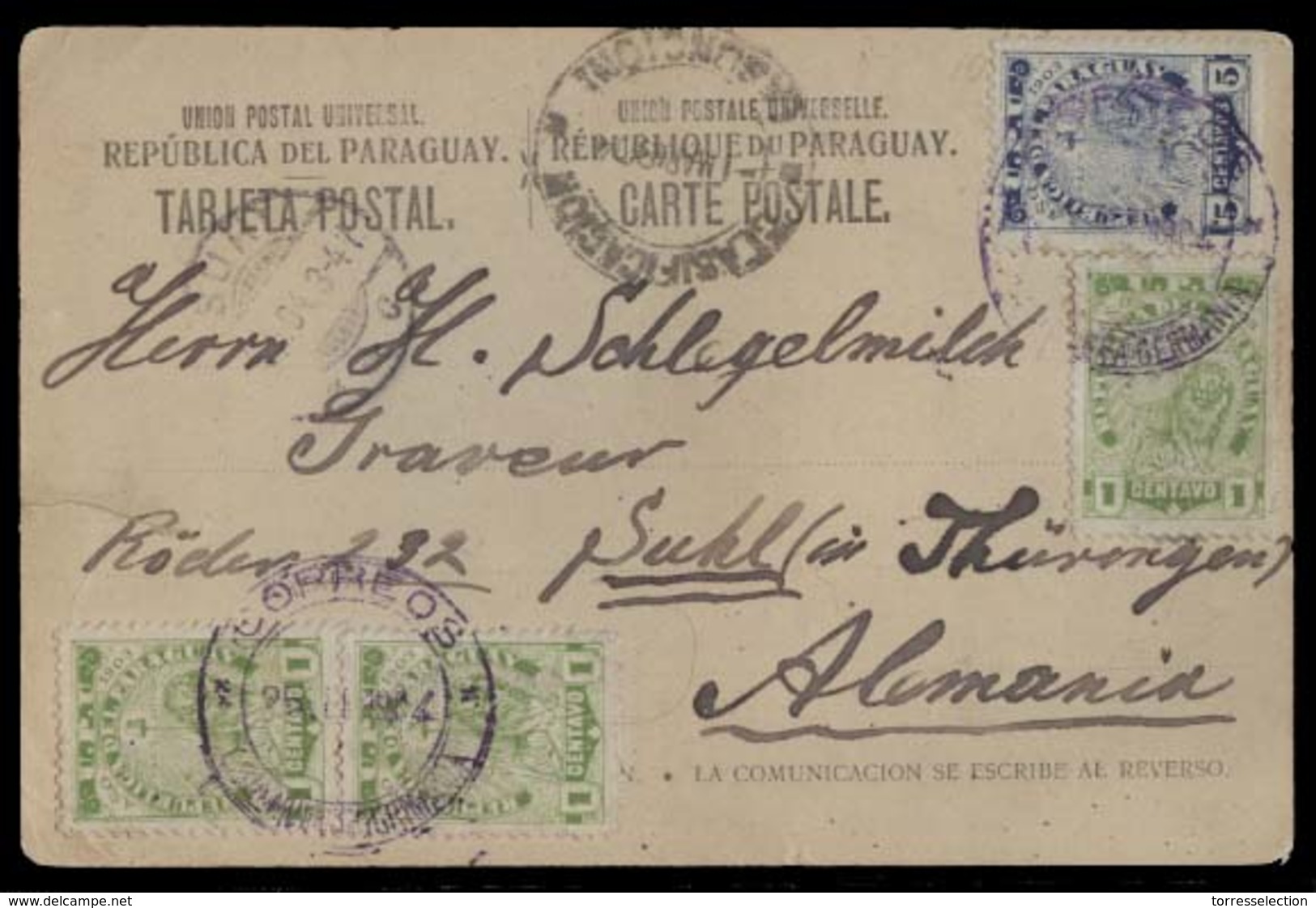 PARAGUAY. 1904. Colonia Nueva Germania - Germany. Local View Postcard India Caingua Fkd 8c Rate. Violet Cachet. VF Card. - Paraguay