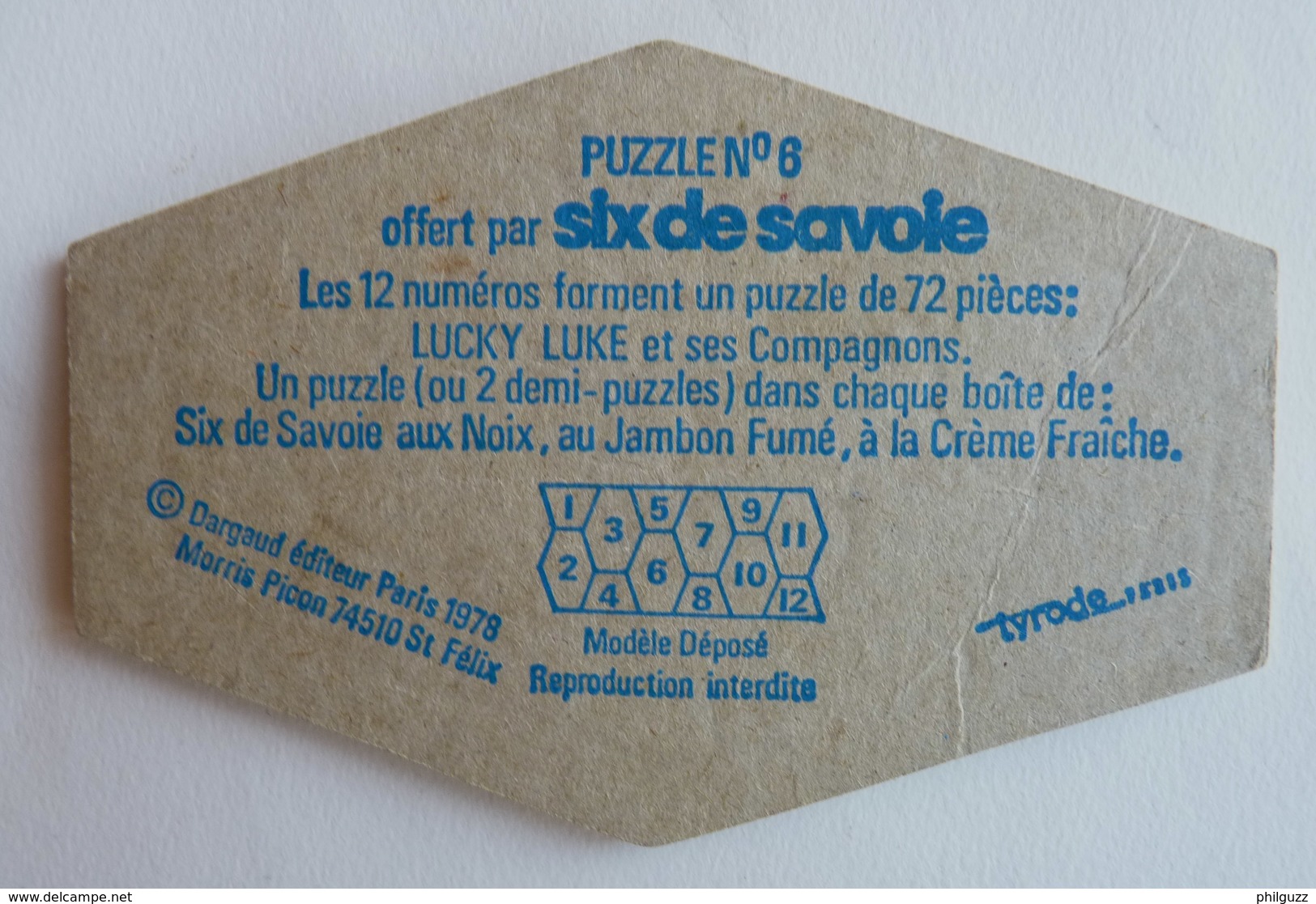 RARE PUZZLE SIX DE SAVOIE LUCKY LUKE N°06 1978 - Puzzels