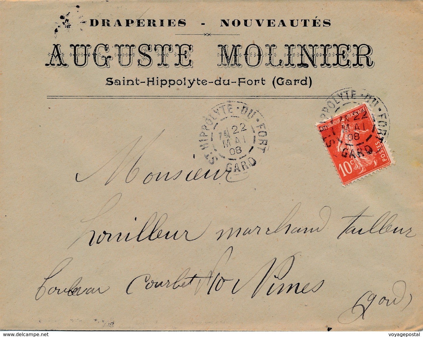 Lettre Draperie Molinier Semeuse Saint Hippolyte Du Fort Gard - 1877-1920: Semi-Moderne