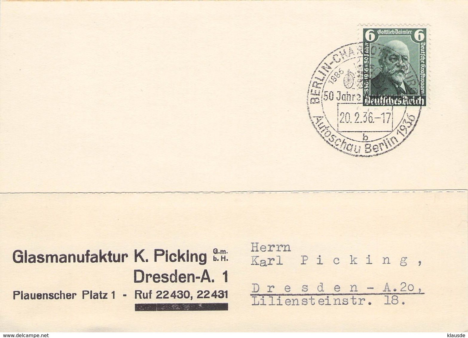 MiNr.604 (Gottlieb Daimler Auf Karte SST 1936 - Lettres & Documents